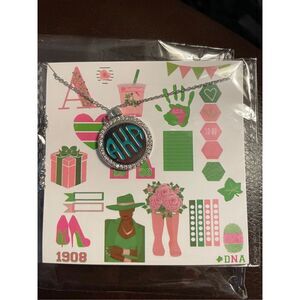 Alpha 1908 Kappa Alpha Pendant Necklace Silver And Green w/Stickers Sorority